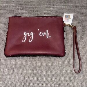 Texas A&M sequin Burgundy wallet Wristlet Clutch, New